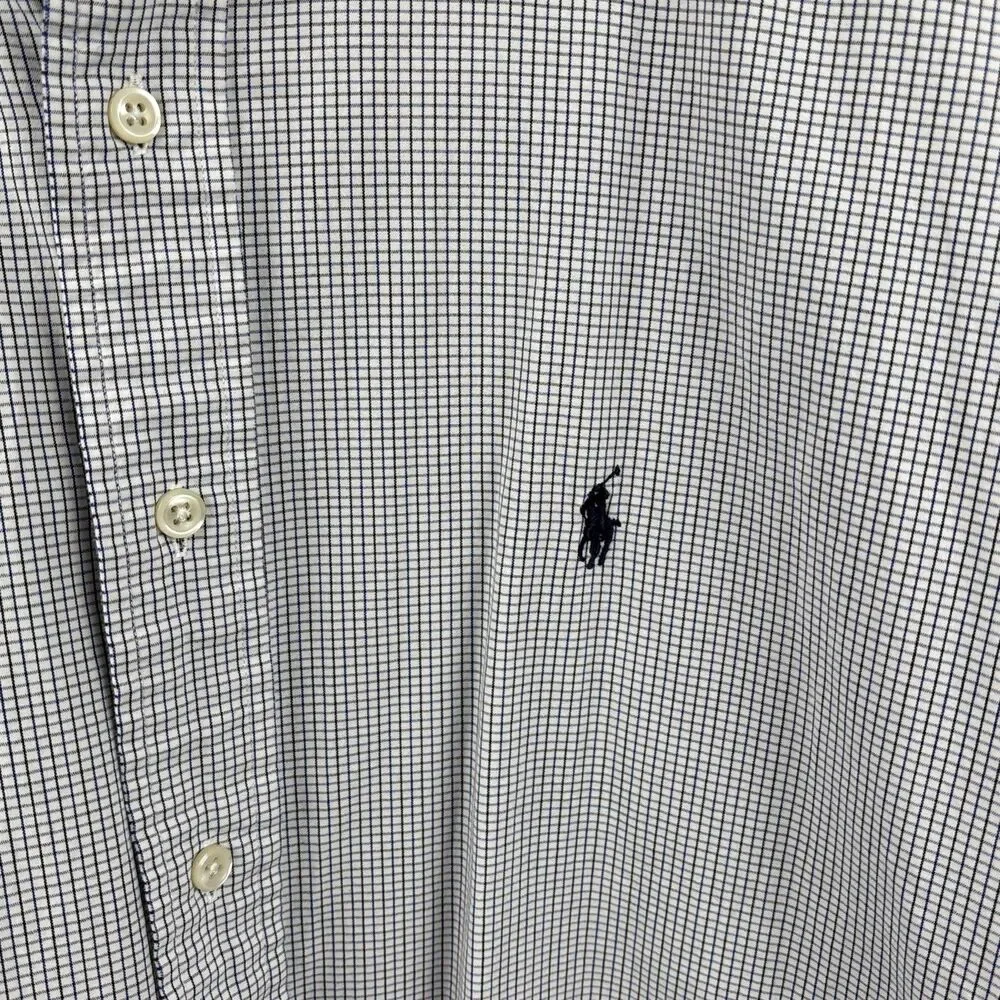 Ralph Lauren Men XL Shirt button long sleeve Blue White Check Blaire Navy Pony